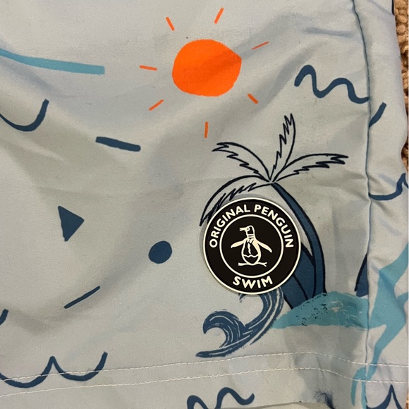 NWT Original Penguin Boy’s Blue/Orange Swim Trunks Size 10 - Picture 3 of 6